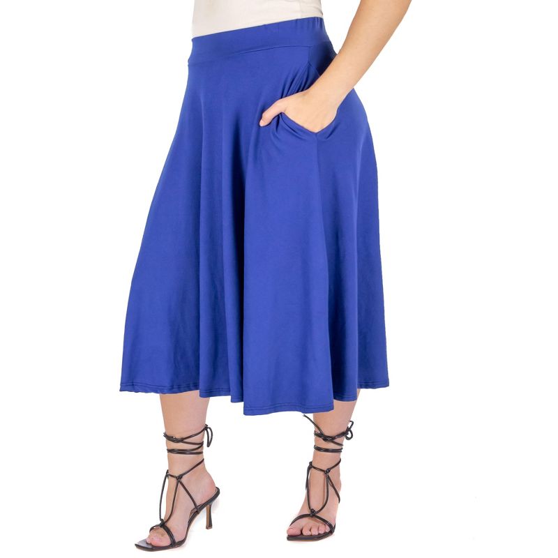 24seven Comfort Apparel Elastic Waist Pleated Pocket Plus Size Midi Skirt, 2 of 5