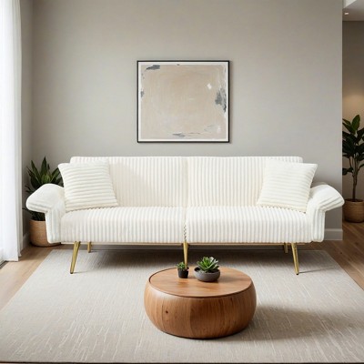 79 inch corduroy sofa bed, foldable double sofa bed with folding armrests, suitable for living rooms - Leovsnove