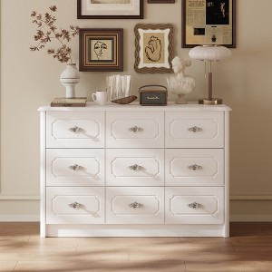 Famapy 9 Drawer Horizontal Dresser Classic White Dresser with Elegant Metal Pulls Spacious Storage - 1 of 4