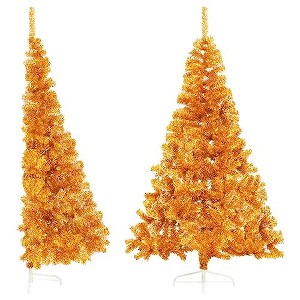 vidaXL 6ft Artificial Half Christmas Tree with Stand - Gold PVC Realistic and Bushy Xmas Tree - 1 of 4