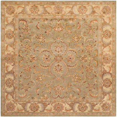 Elegant Heritage Green and Gold 8' Square Hand-Tufted Wool Rug