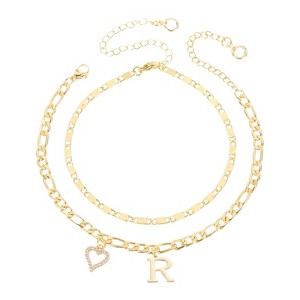 Unique Bargains 14K Gold Plated Dainty Heart Women's Ankle Bracelets with Box - 1 of 4