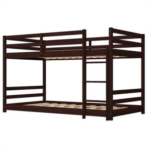 Karl Home Kids Low Floor Bunk Bed Twin Size with Guard Rails and Stairs in Brown - 1 of 4