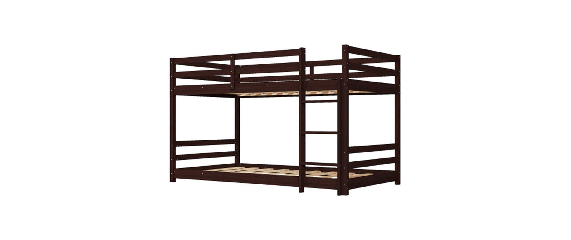 Karl Home Kids Low Floor Bunk Bed Twin Size with Guard Rails and Stairs in Brown