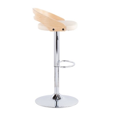 Cassis Adjustable Chrome Swivel Barstool with Natural Wood and Cream Faux Leather - Set of 2