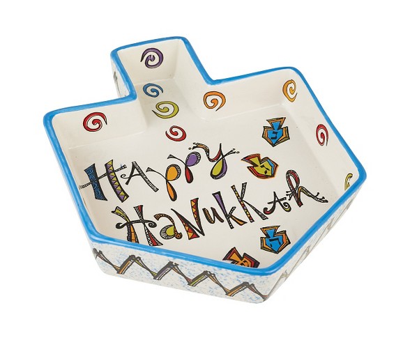 Hanukkah "Happy Hanukkah" Ceramic Dreidel Tidbit Server