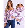 INSPIRE CHIC Women's Floral Smocked Elegant Puff Long Sleeve Square Neck Blouse - 2 of 4