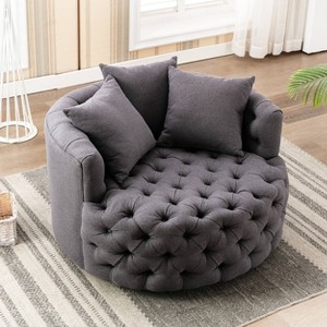 42.5" Wide Fully Assembled Round Upholstered Tufted Swivel Barrel Chair and a Half - Kinwell - 1 of 4