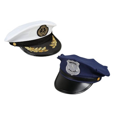 Juvale 2-Piece Set Costume Headwear, Police & Sea Captain Hats, Costume Party Hats, 9" x 5.50" x 9"
