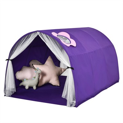 Infans Kids Dream Bed Tent, Portable Baby Playhouse Privacy Space Twin w/Double Net Curtain, Inner Pocket & Carrying Bag, Children Play Tent, Purple