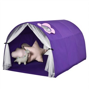 Infans Kids Dream Bed Tent, Portable Baby Playhouse Privacy Space Twin w/Double Net Curtain, Inner Pocket & Carrying Bag, Children Play Tent, Purple - 1 of 4