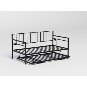 Gulches Twin Daybed with Trundle Height Adjustable Metal Frame 350 Lbs Black Sturdy Slats Lockable Wheels for Bedroom Living Room Guest Room - 1 of 4