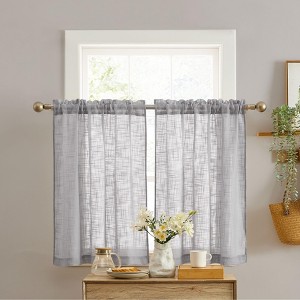 HLC.ME Linda Faux Linen Textured Semi Sheer Privacy Rod Pocket Short Cafe Curtain Tiers, Set of 2 - 1 of 4