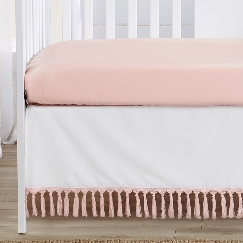 Sweet Jojo Designs Girl Baby Crib Bed Skirt Boho Fringe Collection Solid White and Pink, 4 of 5