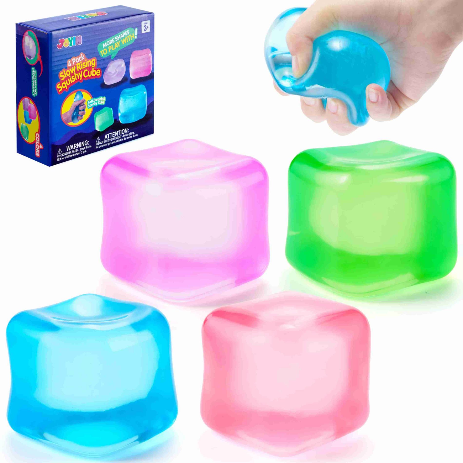 JOYFY 4 Pack Stress Cube, 2'' High Density Cube Fidget Toy, Stress Relief with Slow Rising Sensory Squishy Toys for Kids Adults Gifts, Party Favors