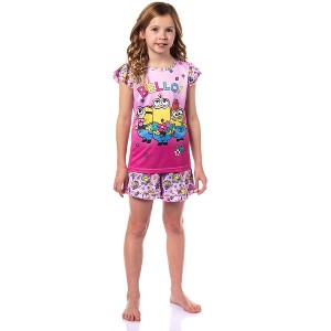 Despicable Me Toddler Girls' Flower Bello! Minions Pajama Sleep Set Shorts Pink - 1 of 4