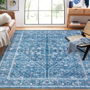 Vintage Area Rug Washable Foldable Distressed Accent Carpet Non-Skid Oriental Print Low-Pile Non-Shedding Thin Floor Mat for Bedroom - 1 of 4