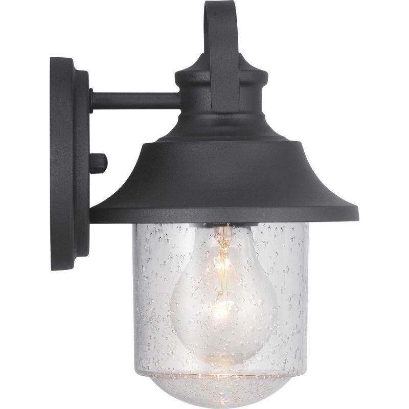 Progress Lighting Weldon 1-Light Outdoor Black Wall Lantern with Curved Clear Seeded Glass Shade, 4 of 6