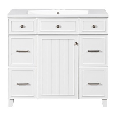 Vynxaria 36" Bathroom Vanity Cabinet with Sink Top Combo Set , White ,Single Sink,Shaker Cabinet with Soft Closing Door and 3 Drawers
