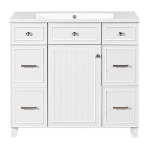 Vynxaria 36" Bathroom Vanity Cabinet with Sink Top Combo Set , White ,Single Sink,Shaker Cabinet with Soft Closing Door and 3 Drawers - 1 of 4