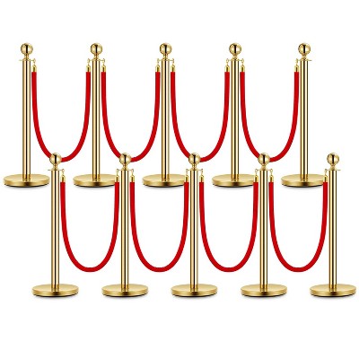 COZONY Stanchions and Velvet Ropes, Crowd Control Barriers, Red Carpet Queue Poles, Gold, Easy Assembly for Events, 10 post 8 rope