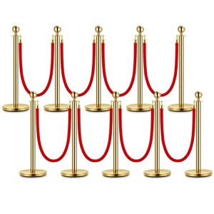 COZONY Stanchions and Velvet Ropes, Crowd Control Barriers, Red Carpet Queue Poles, Gold, Easy Assembly for Events, 10 post 8 rope - 1 of 4