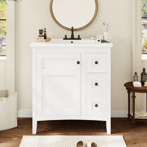 TIRAMISUBEST 30 Inch Bathroom Vanity with Ceramic Sink, Black Bathroom with 3 Drawers - 1 of 4