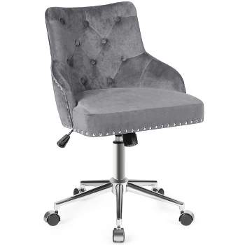 Tangkula Velvet Desk Chair Upholstered 360°Swivel Height Adjustable Rolling Office Chair for Office Bedroom Living Room