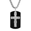 Steeltime 24" Men's stainless steel sandblast crucifix and black ip dog tag pendant necklace - 2 of 4
