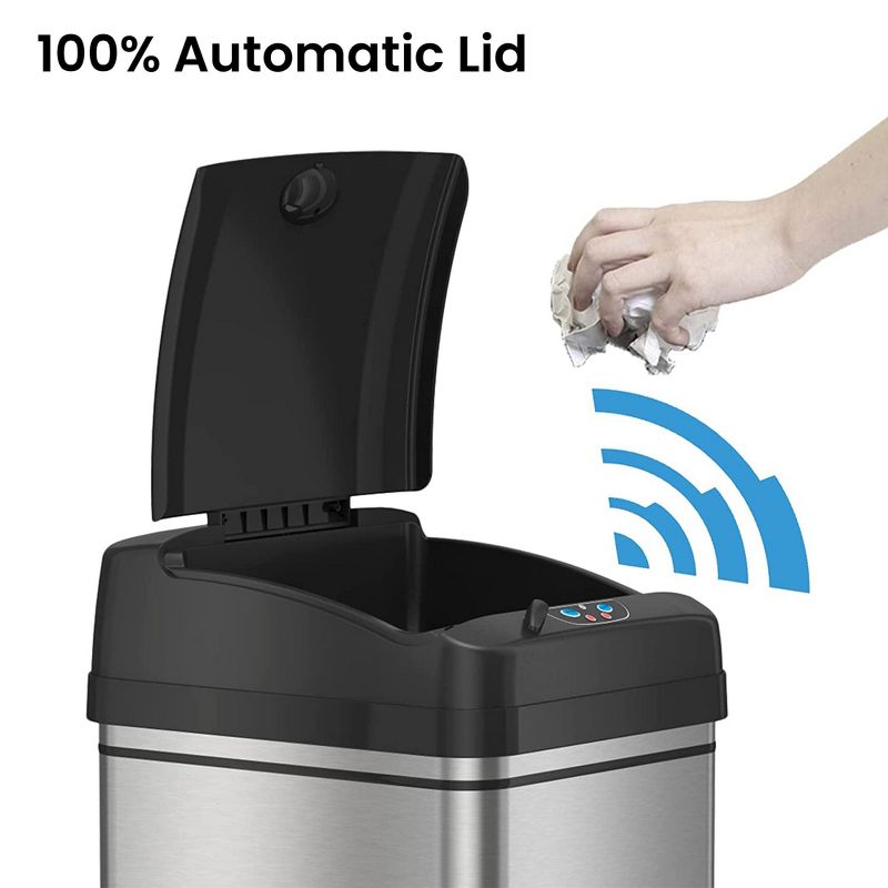 iTouchless Rolling Sensor Kitchen Trash Can with Wheels and AbsorbX Odor Filter 13 Gallon Silver Stainless Steel, 3 of 9