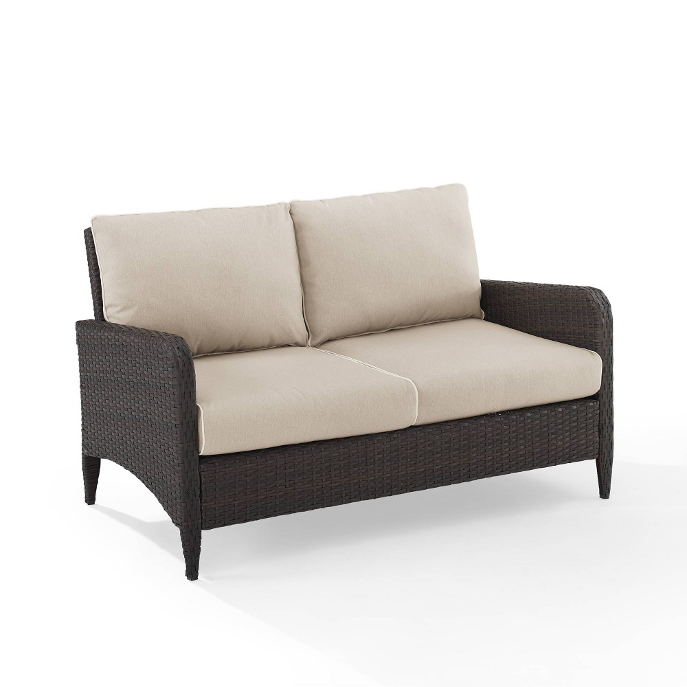 Photos - Sofa Crosley Kiawah Outdoor Wicker Loveseat Beige - : UV-Resistant Polyester, Steel Frame Patio  