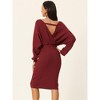 Seta T Women's Deep V Neck Wrap Batwing Sleeve Belted Bodycon Midi Sweater Dress - 4 of 4