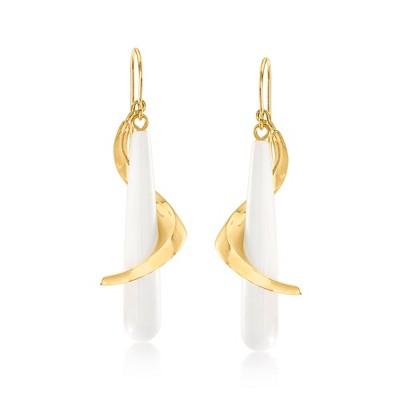 Ross-Simons White Agate Spiral Drop Earrings in 14kt Yellow Gold