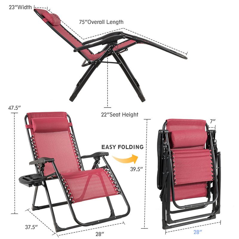 Costway Oversize Lounge Chair Patio Heavy Duty Folding Recliner, 3 of 10