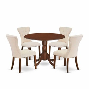 HomeStock 5-Piece Round Mahogany Finish Solid Wood Top Dining Table with 4 Parson Chair - 1 of 4