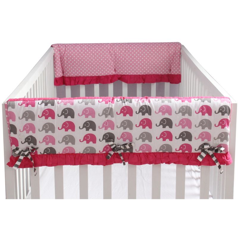 Bacati - Elephants Crib Rail Guard Covers Pink/Gray set of 2 Small Side, 1 of 7