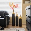 Angel Sar Set of 3 Gold & Black Geometric Metal Vases, Tall Floor Vases with Etched Grid Pattern, 34.25", 30.31", 24.8" Height Modern Home Decor Set - 2 of 4