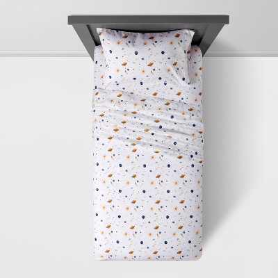 Twin White Microfiber Space Print Boys' Sheet Set