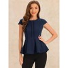 INSPIRE CHIC Women's Elegant Round Neck Cap Sleeve Solid Color Peplum Blouses - 3 of 4
