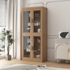 MAYEERTY  Natural Wood Grain Storage Cabinet with Glass Door for Living Room & Bar Area - 3 of 4