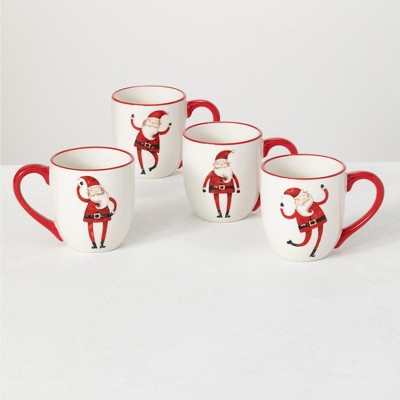 Sullivans Santa Dolomite Mug Set of 4, 4.25"H Red