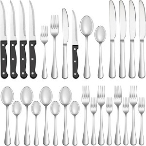 BRINJOY 24-Piece Stainless Steel Silverware Set - Mirror Polished Cutlery Set with Steak Knives for 4, Dishwasher Safe - 1 of 4