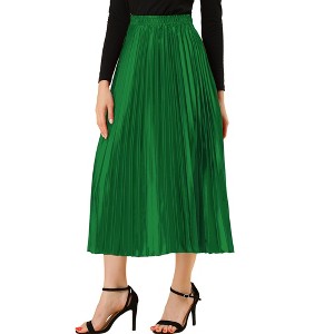 INSPIRE CHIC Women's Party Elastic Waist Metallic Shiny Accordion Pleated Midi Skirt - 1 of 4