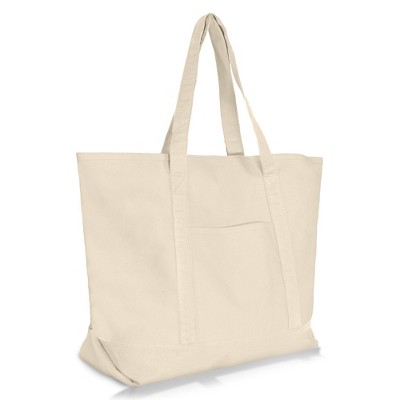 22" Natural Cotton Canvas Heavy Duty Tote Bag with Zip Closure