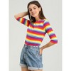 INSPIRE CHIC Women's Elbow Sleeves Boat Slim Fit Casual Stripe Animal Print Multi Floral Pattern T-Shirt - 3 of 4