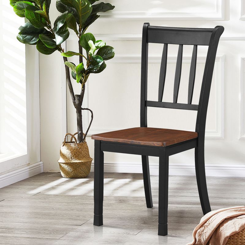 Costway Set of 2 Wood Dining Chair High Back Kitchen Whitesburg Side Chair BlackWhite, 2 of 10