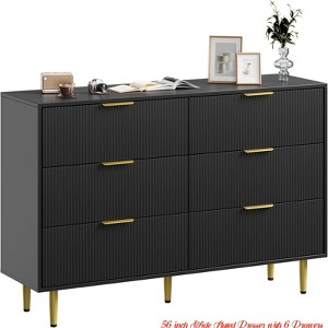56 inch Wide Fluted Dresser w/ 6 Drawers, Wooden Chest with Metal Handles for Bedroom, Living Room - 1 of 4