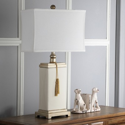 Amiliana 32 Inch Cream Ceramic Tassel Table Lamp with White Shade