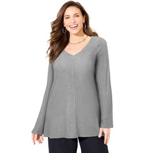 Catherines Women's Plus Size Anywear Hacci Rib V-Neck Top - 1 of 4
