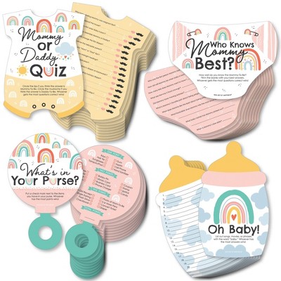 Big Dot of Happiness Hello Rainbow - 4 Boho Baby Shower Games - 10 Cards Each - Gamerific Bundle